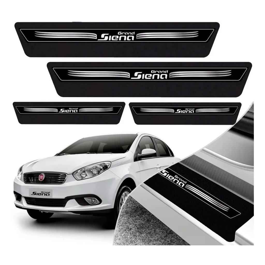 Kit 8 Peças Soleira Adesivo Porta Fiat Grand Siena 2013 2014 2015 2016 2017 2018 2019 - Preto