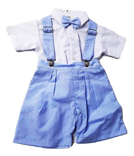 Roupa Para Batizado Bebê Menino Camisa + Short + Suspensório