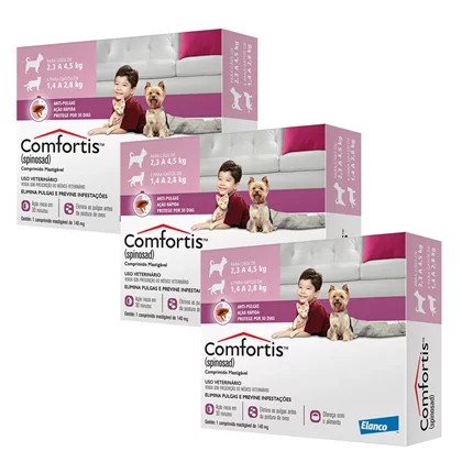 3 Comfortis 140mg C/ 1 Comprimido - Antipulgas P/ Cães (2,3 - 4,5kg) e Gatos (1,4 - 2,8Kg) - Pets