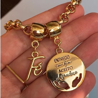 Pulseira Feminina com Pingentes Entrego e Fé Banhada Ouro 18k Resistente - Envio 24h