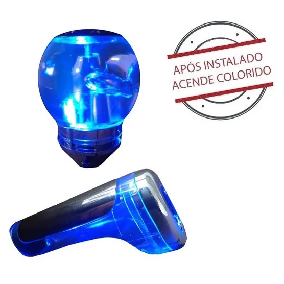 Kit Manopla Bola De Câmbio Redonda Freio Com Led Azul Anel de Ré