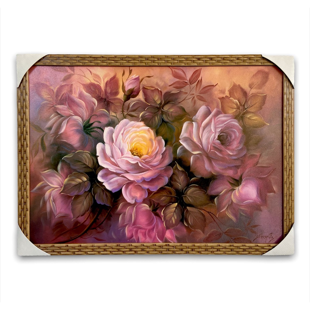 Quadro Decorativo Tema Flores Lilás Moldurado 50x70cm