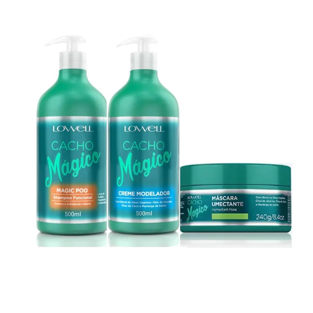Kit Cacho Mágico Shampoo + Creme Modelador 500ml + Máscara Umectante 240g Lowell SKU: 1518