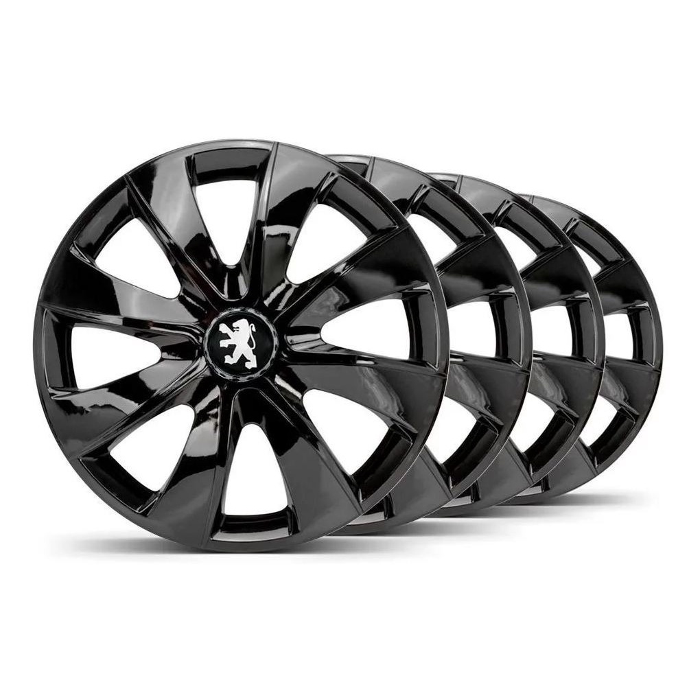 Jogo Calota Aro 14 Esportiva Prime Peugeot 106 206 207 208 306 307 Hoogar Preta Black