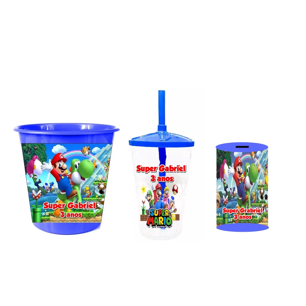 20 Copos Twister 400ml + 20 Baldes de Pipoca 1,5lt + 20 Cofrinhos Kit Personalizado