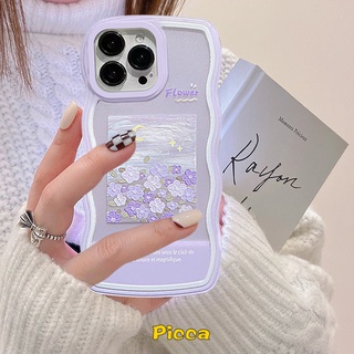 Capa Para Samsung A14 A04 A12 A04s A32 A53 A20s A04E A33 A23 A22 A03 A50 M32 A50s A31 A11 A21s A30s A13 A52 A52s A51 M12 A03s A02s M22 Pintura A Óleo Flor Roxa De Moldura Ondulada