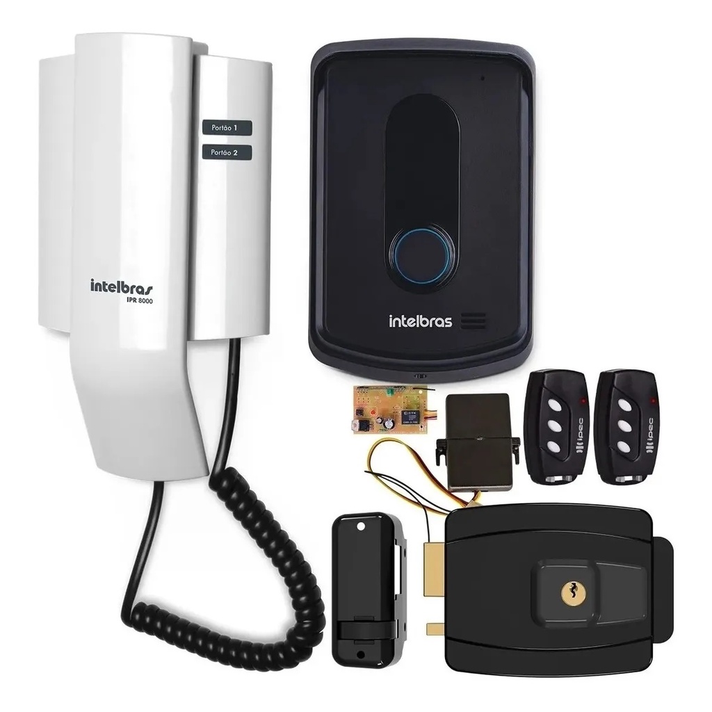 Porteiro Eletrônico Intelbras 8010 + Fechadura + 2 Controle