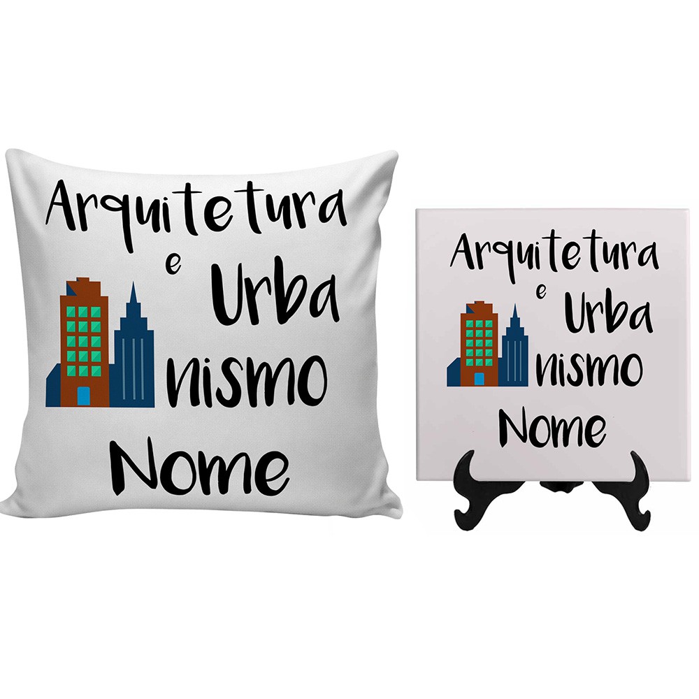 kit almofada e azulejo personalizado arquitetura e urbanismo presente para formatura