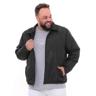 Jaqueta Acolchoada Plus Size Preta Com Gola Masculina Lisa Inverno