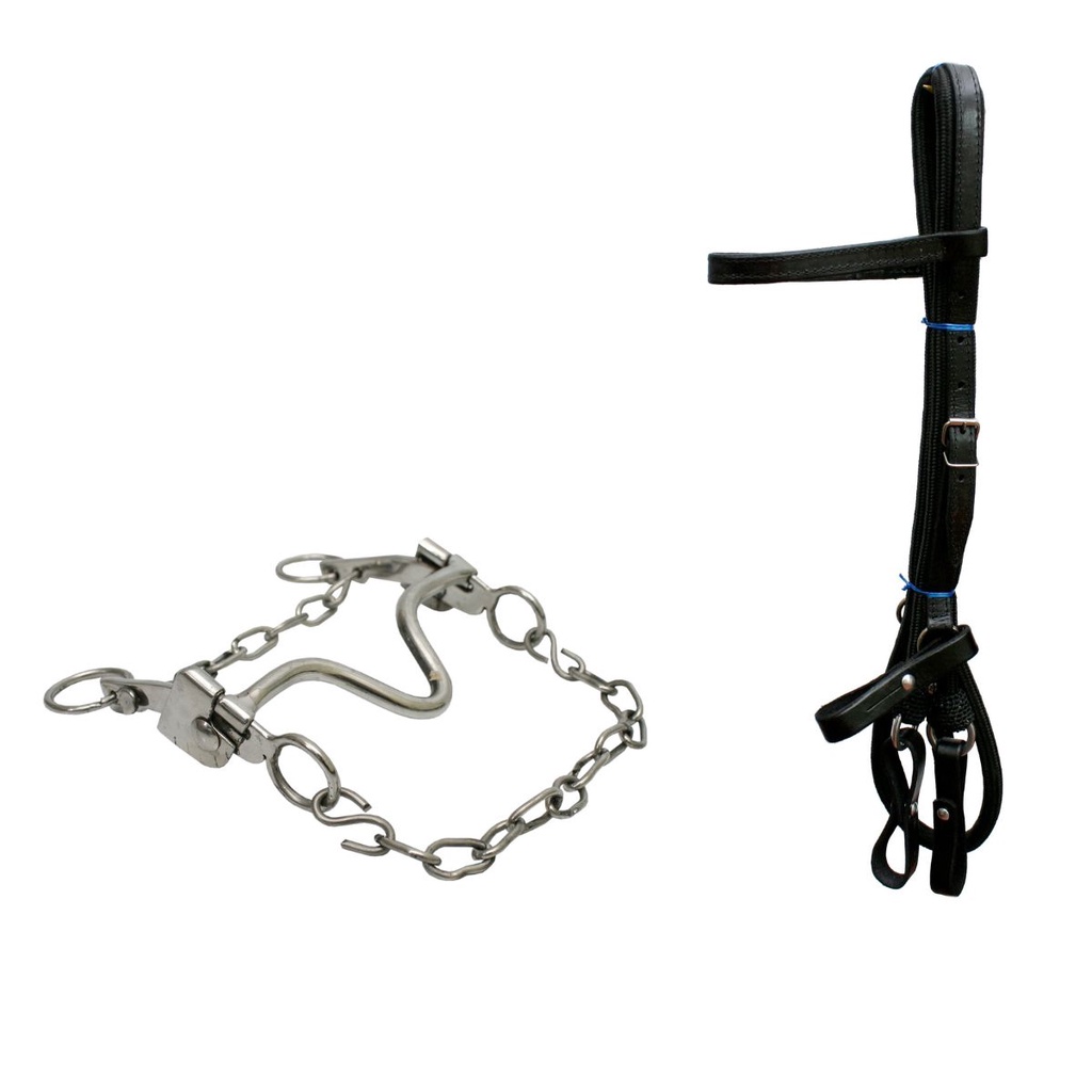 Cabeçada Couro + Freio Água Choca Lece Inox + Rédea P Selas