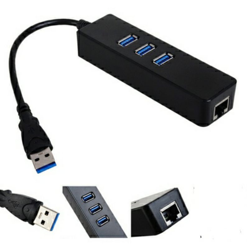 Hub Usb 3 Portas 3.0 + Internet Porta Rj45 Ethernet Giga