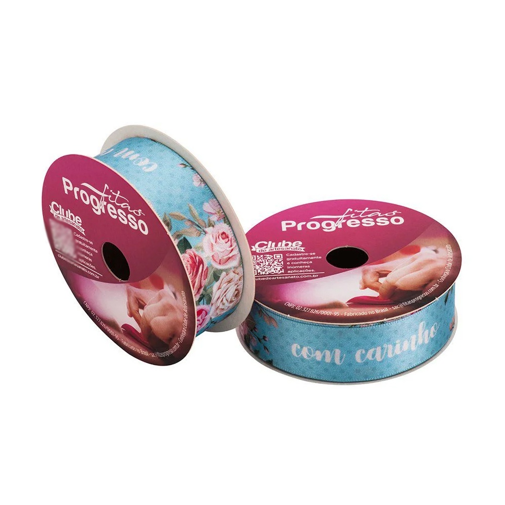 Fita em Cetim Com Carinho Azul - Cor 120 - 10mx22mm - 1un