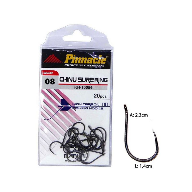 Anzol Pinnacle Chinu Sure Ring KH-10054 Sem Farpa 20p Curvatura Especial - Ideal Pesque e Solte