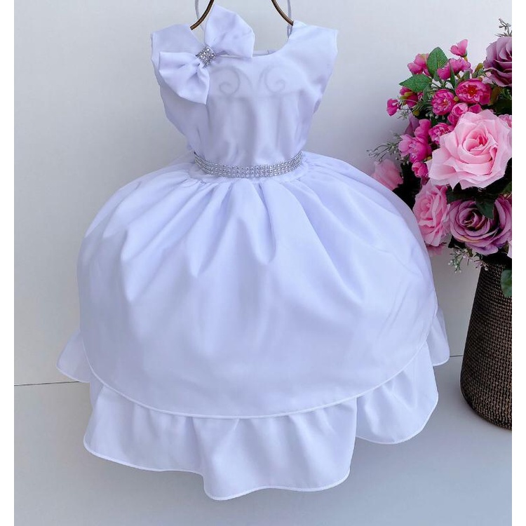 Vestido Bebê e Infantil Branco Para Batizado Casamento Daminha Luxo Vestido Infantil Princesa