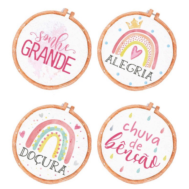 Aplique Decoupage Bastidores com Frases Apm3-284 em Papel e Mdf 3cm Litoarte