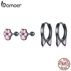 Brincos Bamoer 925 Silve Coreano Preto Gato Orelha Clipes Estilo Cravo Acessórios De Moda