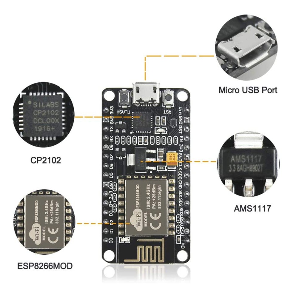 MÓDULO ESP8266 ESP-12 ESP-12E NodeMCU V2 CP2102 Wi-Fi - Escorrega o Preço