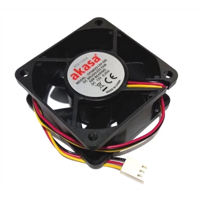 COOLER 12V 60X60X25 BUCHA 0.23AMP - 4500RPM - 23.5 CFM - AKASA 3 FIOS / COM CONECTOR