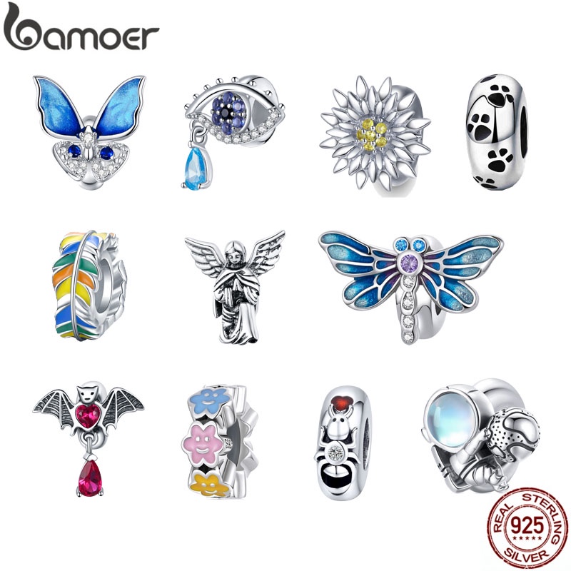 Bamoer Hot Sale Encantos Stopper Real 925 Contas De Prata Fit Pulseira Acessórios De Moda Com Círculo De Silicone em Oferta na Shopee