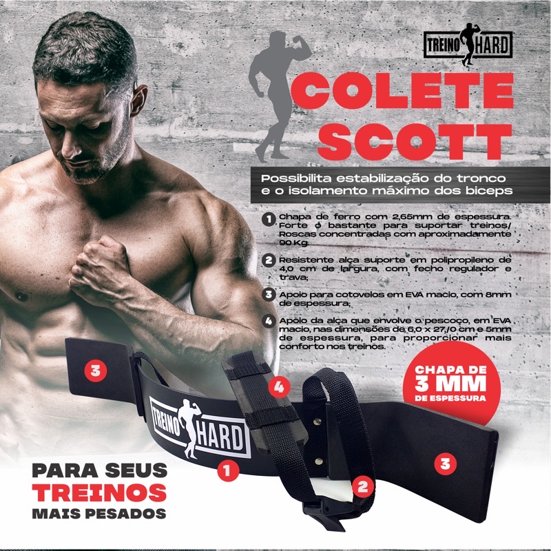 Barra Colete Scott- Arm Blaster+brinde Par De Staps (treino Biceps)