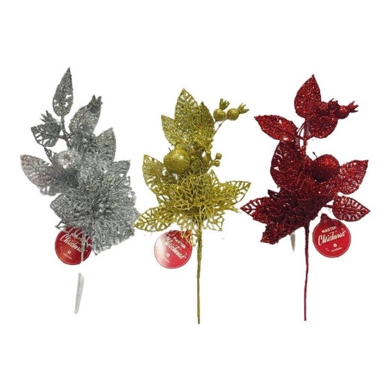 Pick Natalino Enfeite de Natal Folhas Borboleta com Glitter 25cm Decorativo  Vermelho Decoração de Árvore Natal - Rio Master | Shopee Brasil