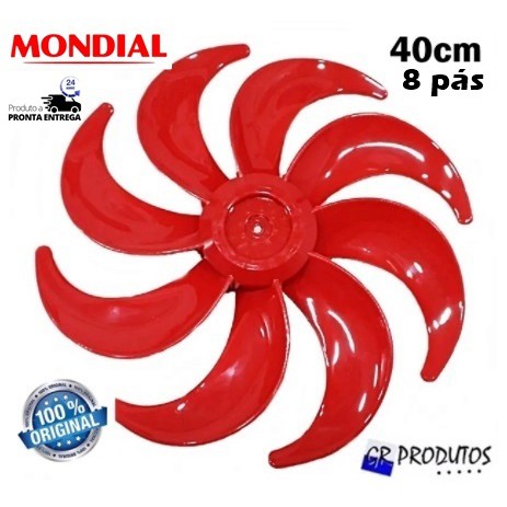 Hélice Mondial / Botão Trava / Hélice + Botāo Vent T Force 40cm 40 8 Pás RED EIXO Redondo 8mm Kits