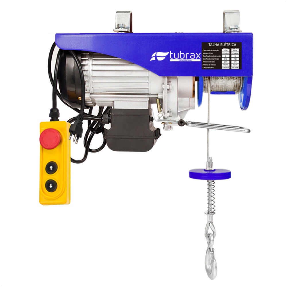 Talha Elétrica Guincho 350/700 Kg 1250w 127v Elevação 6/12 M - Tubrax