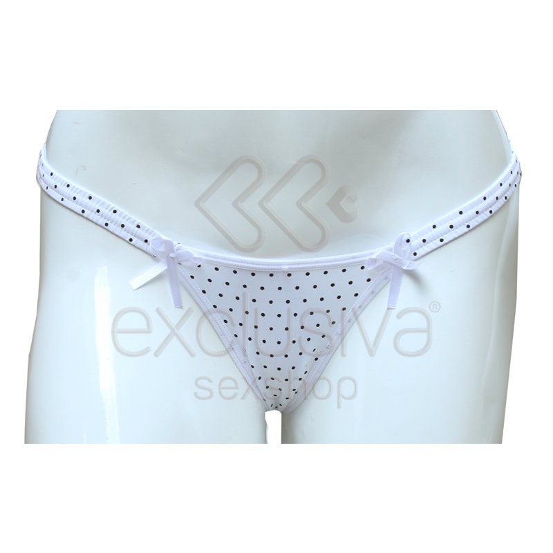Lingerie Sapeka - Calcinha Fio Duda | Cor: Branca com Bolinhas Pretas