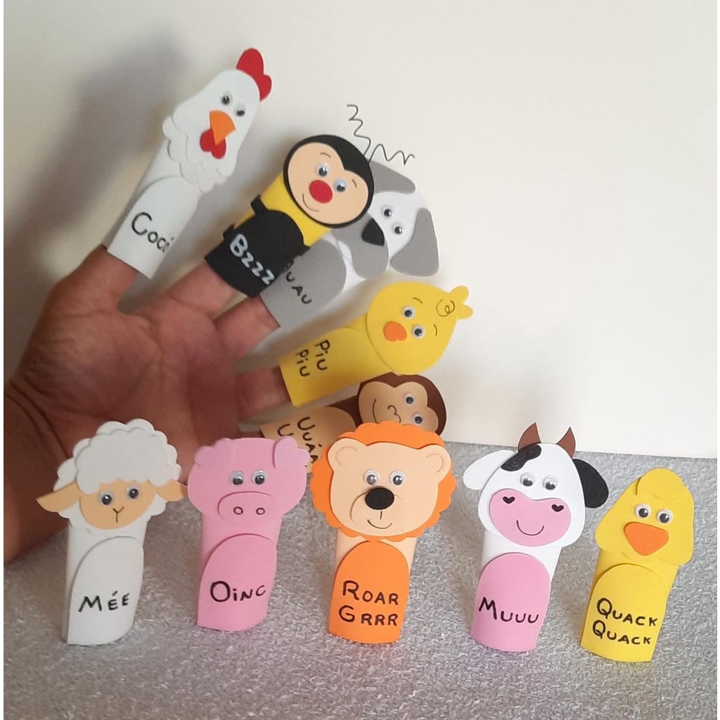Dedoche  Os animais e seus sons - fantoche de dedo - educação infantil - presente - lembrancinha - eva
