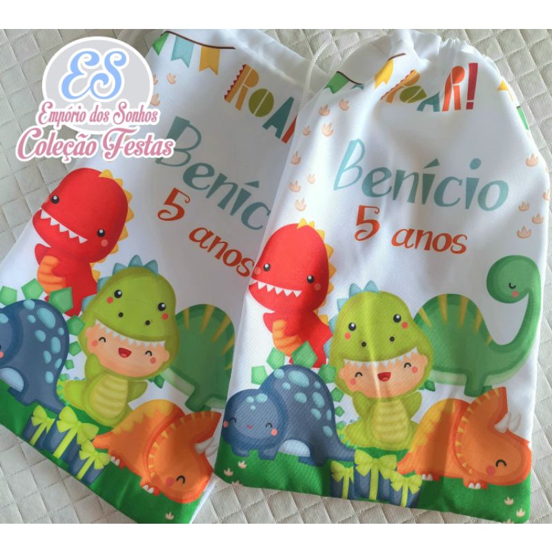 sacolinhas Dinossauros baby 30x20cm personalizada para lembrancinha de aniversário, batizado e etc...