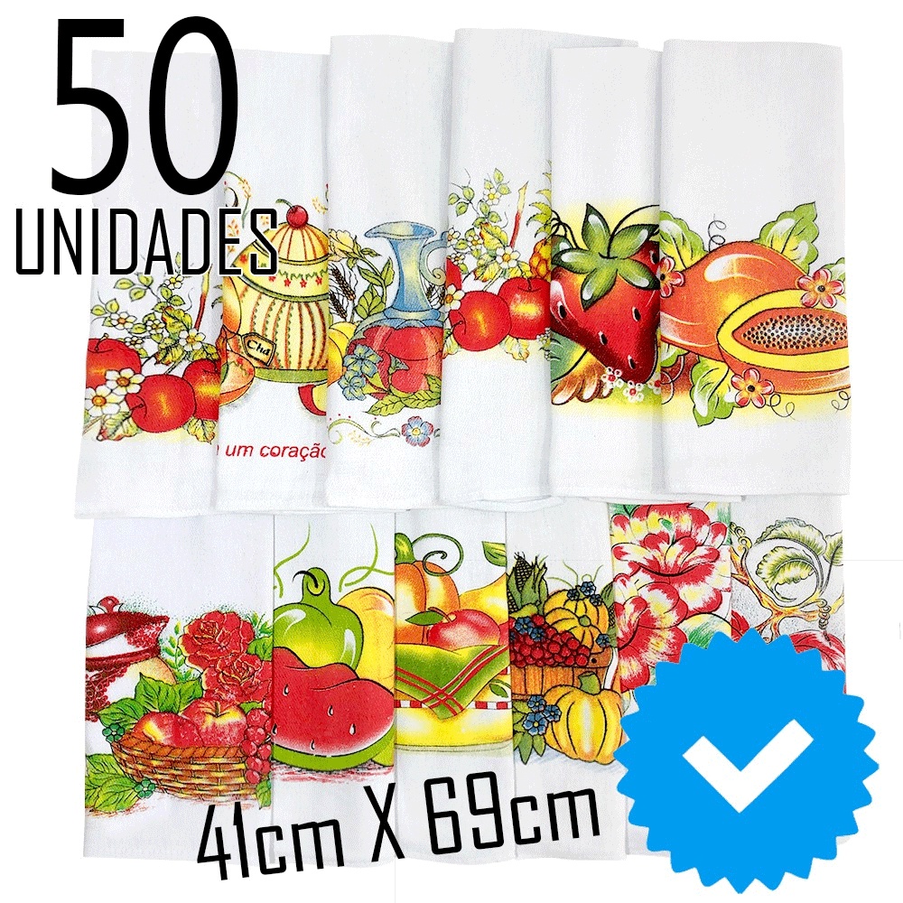 50 Panos de Prato Cozinha 41cm X 68 cm Estampado Lindo 100% algodão Oficial com bainha Variados