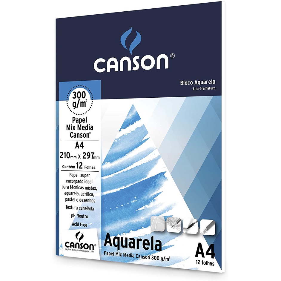 Bloco Aquarela Mix Media A4 300g Canson