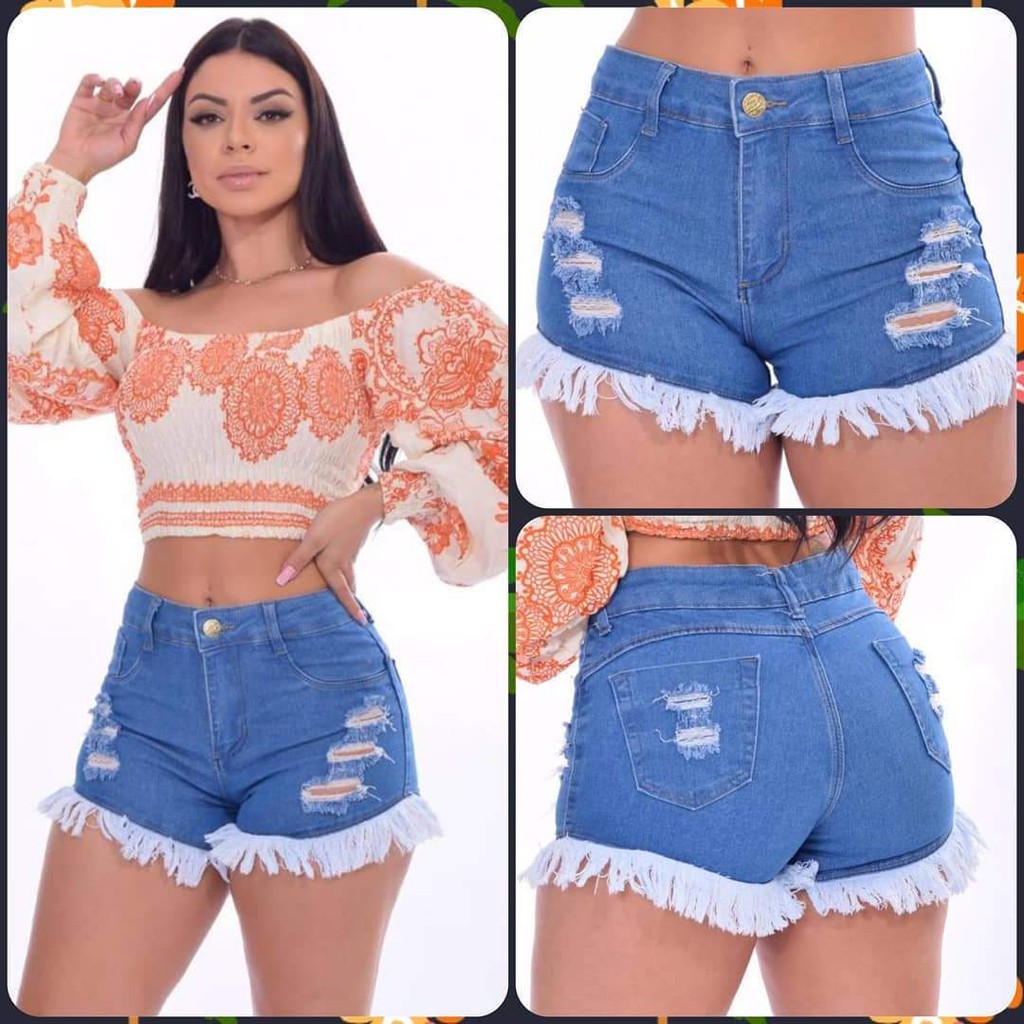 transfer go Lyrical Short Jeans Feminino Hot Pant Cintura Alta Com Lycra | Shopee Brasil