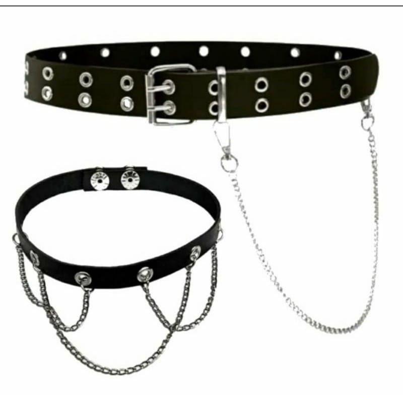 Cinto Punk Rock Ilhos + Gargantilha Choker + Corrente Cosplay Ghotic Kpop Egirl Emo Envio Imediato em Oferta na Shopee