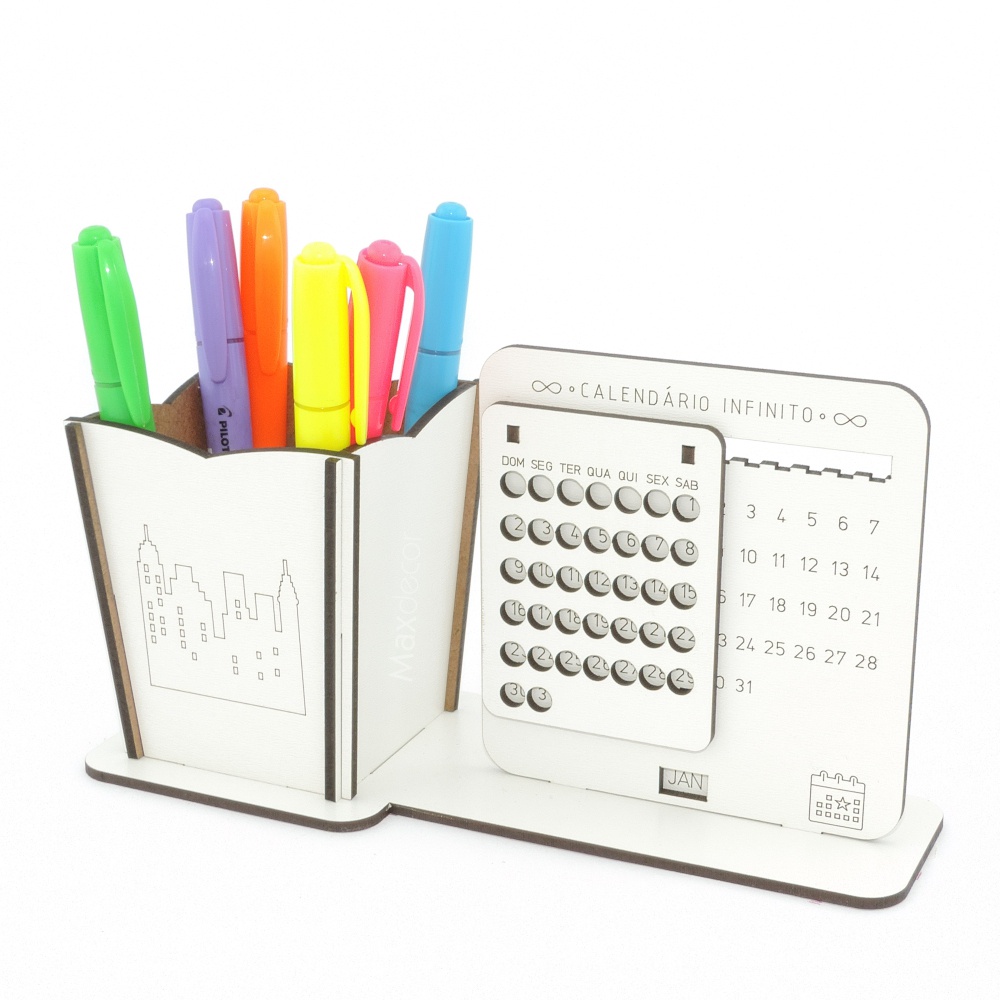 5 Calendário Infinito e Porta Lápis Personalizado Mdf - Cidade