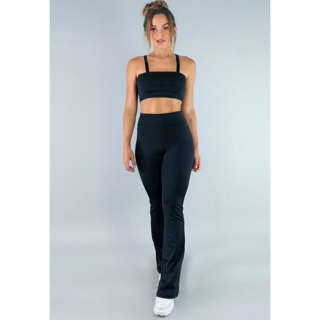Conjunto MVB Modas Calça Flare Feminina e Top Faixa com Alça em Oferta na Shopee