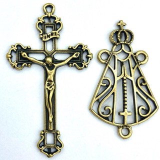 25 Crucifixos + 25 Entremeios Nsa Aparecida Vazada Modelo Novo Ouro velho