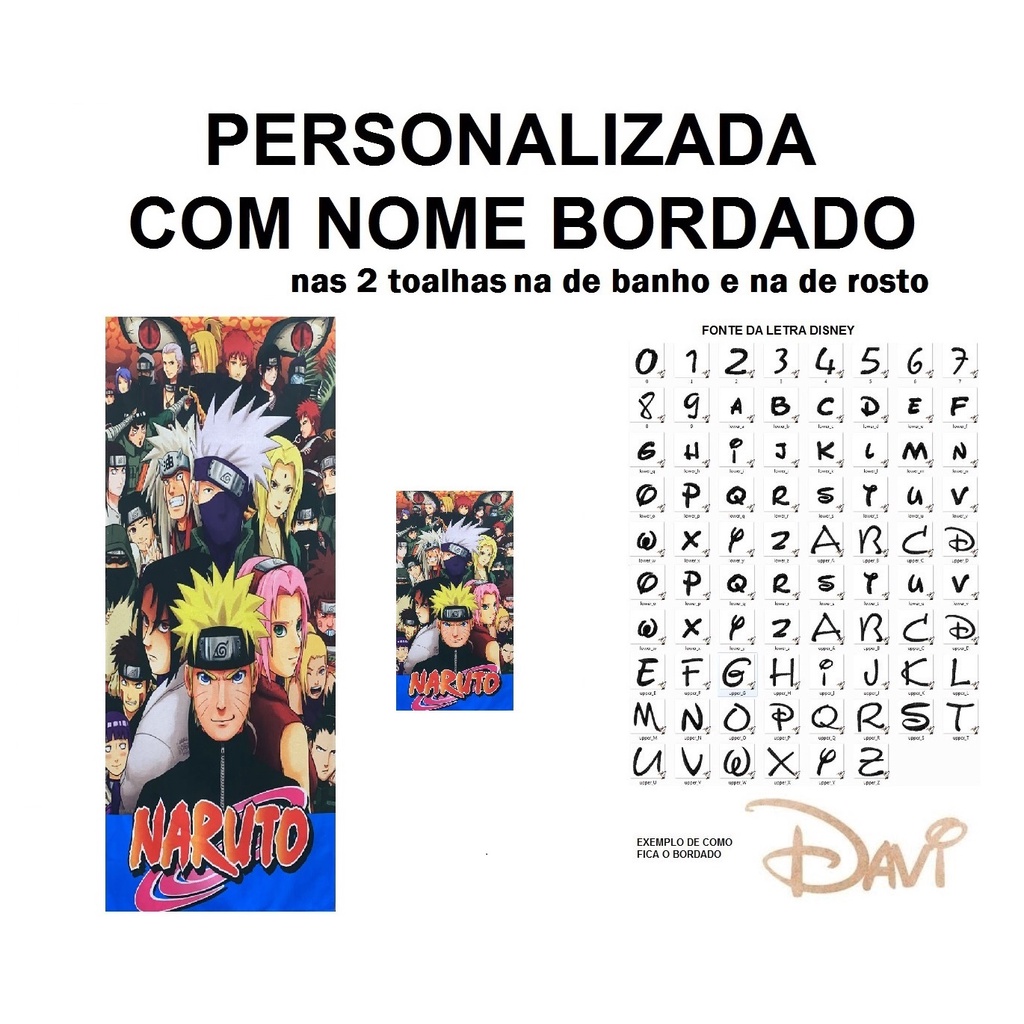 PERSONALIZADA NOME BORDADO kit Toalha de Banho Infantil Naruto + Toalha de Rosto