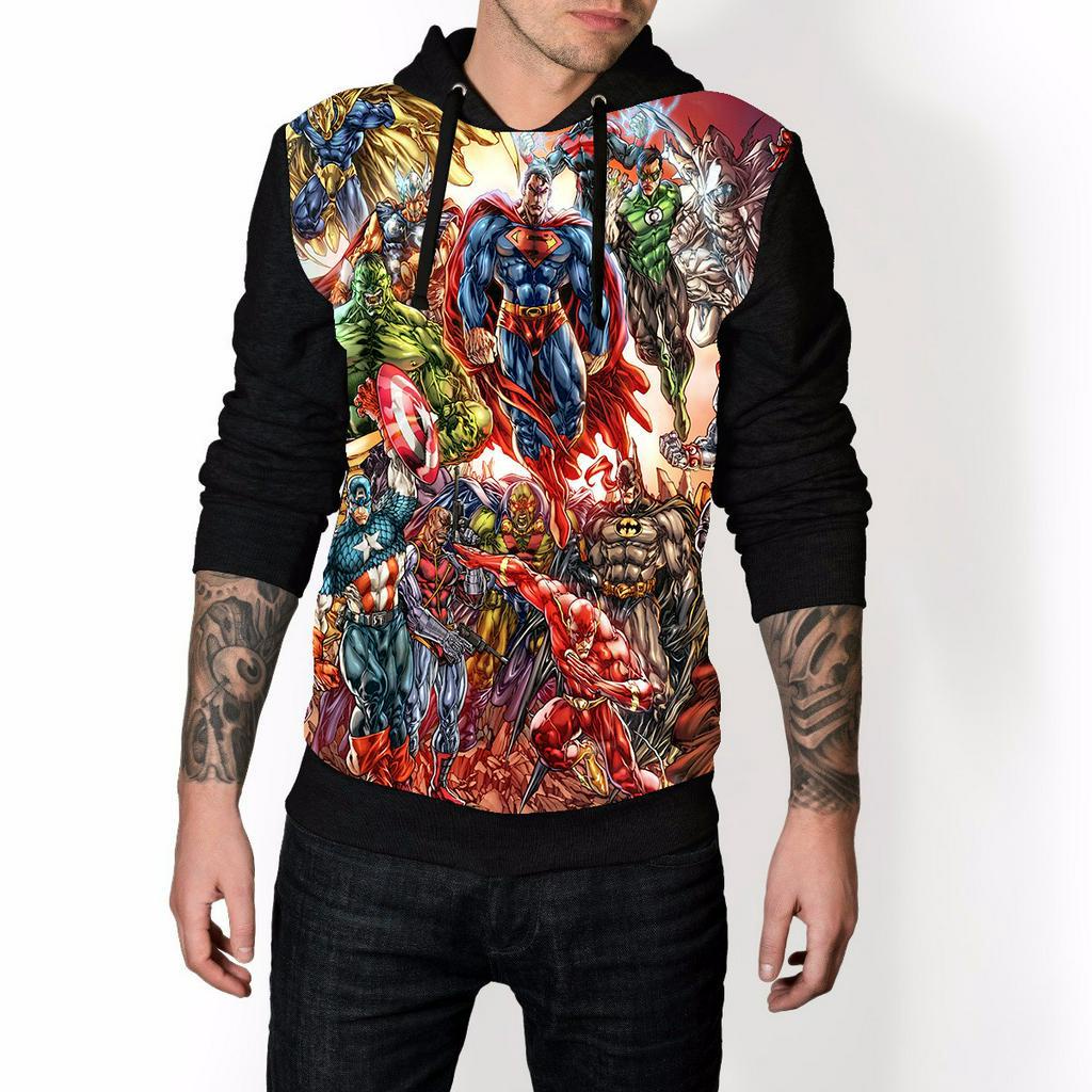 Moletom Masculino Canguru Super Herois Estampado Full1 Blusa de Frio Com capuz