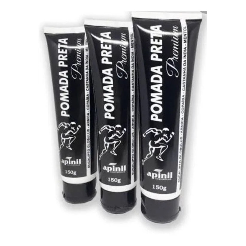 3 Pomadas Preta Premium - 150 g - Apinil