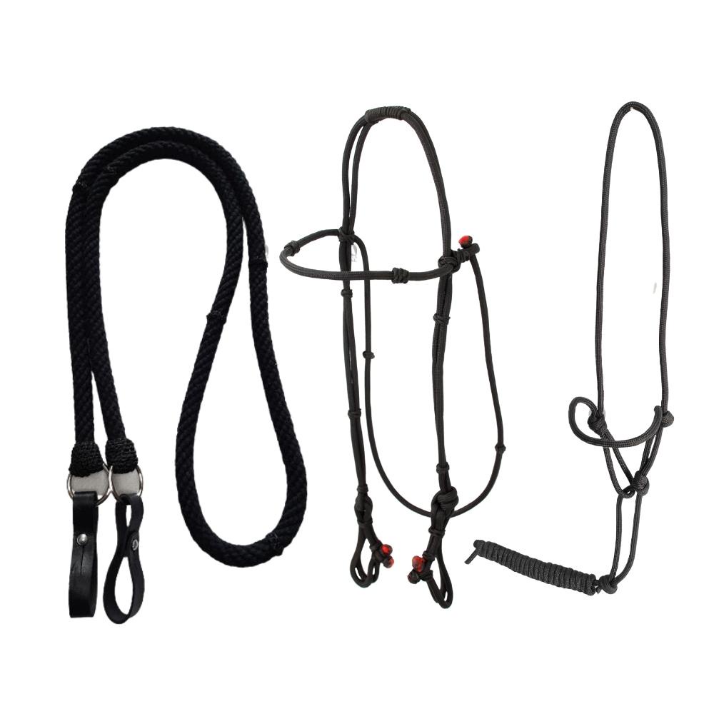 Rédea Para Cavalo + Cabeçada De Cordinha + Cabresto 4 Nós De Corda