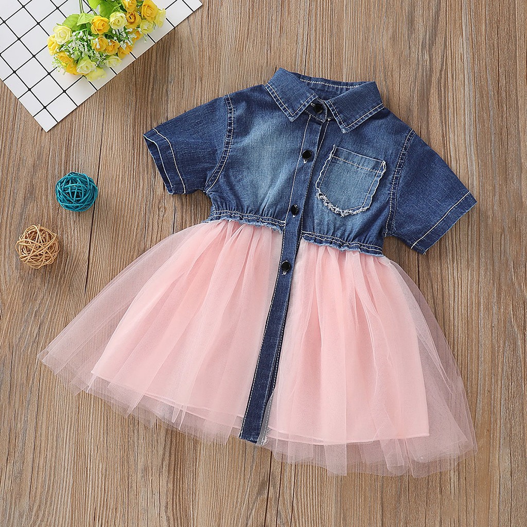 vestido jeans com tule infantil