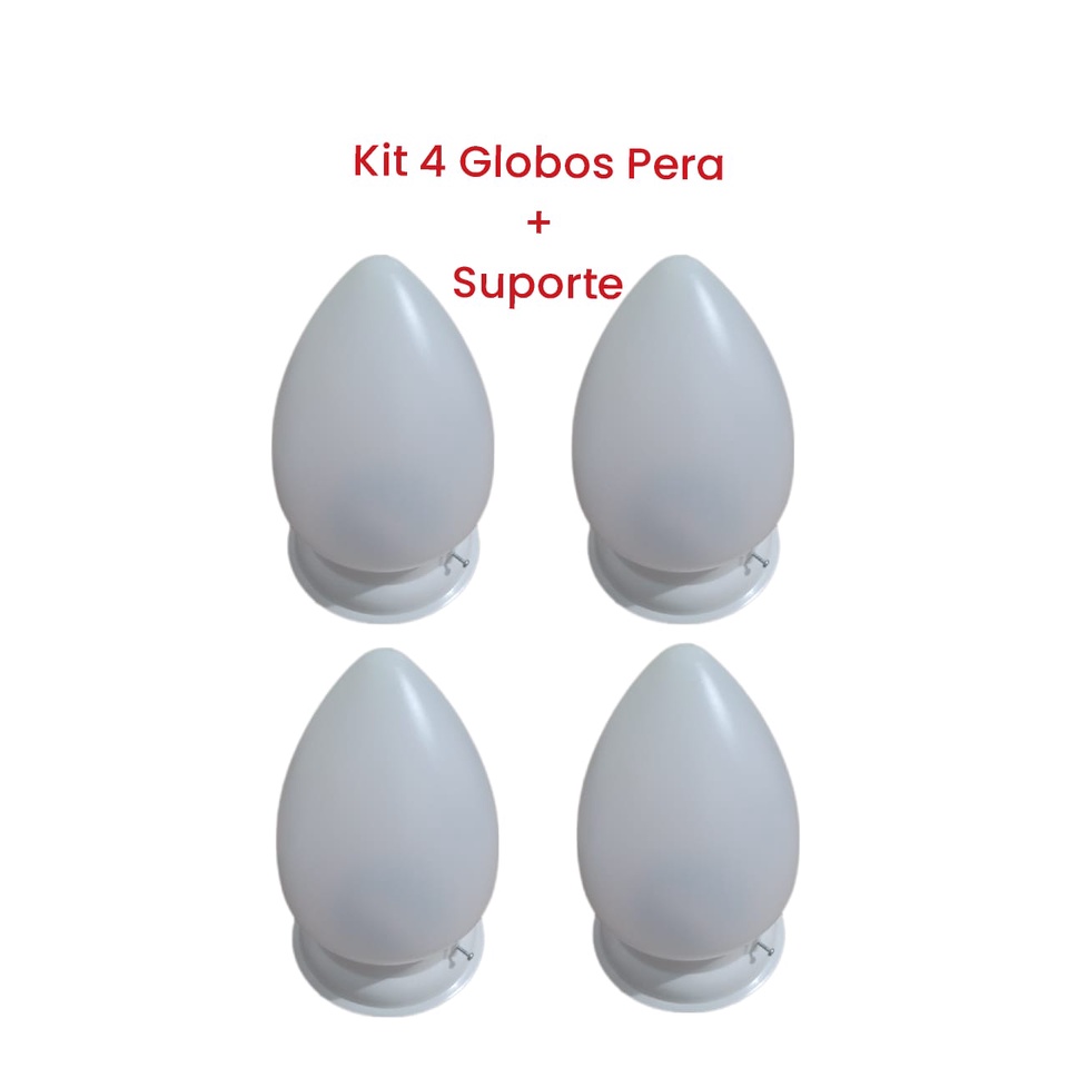 Kit 4 Globos Pera com Suporte Luminária de Teto Tipo Pera