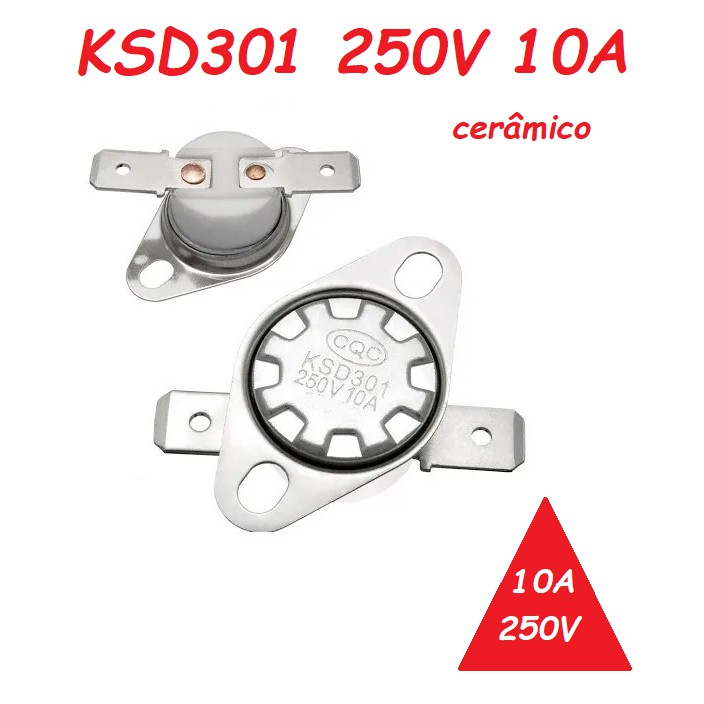 Termostato KSD301 Normal Fechado 165 a 300 graus - 165 175 185 190 195 200 220 250 260 280 300 etc