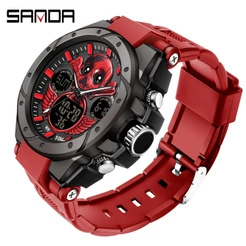 SANDA Relógio Masculino De Luxo Multifuncional À Prova D'água Com Display Duplo 6087-13