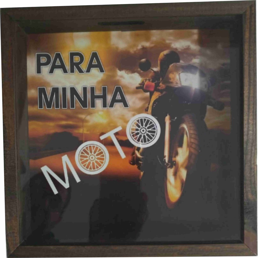 QUADRO COFRE PARA MINHA MOTO MOLDURA DE MADEIRA RÚSTICA E VIDRO