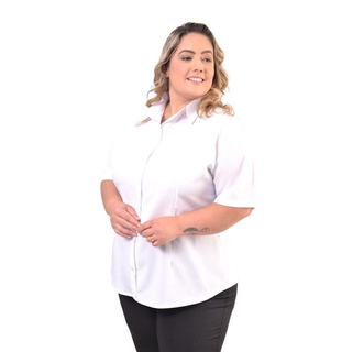 Camisa feminina manga curta plus size alfaiataria