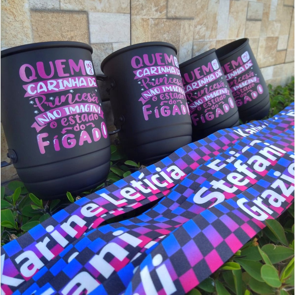 Caneca alumínio personalizada com tirante - Caneca de aluminio personalizada 400ml / 500ml / 850ml - com tirante personalizado - Quem vê carinha de princesa