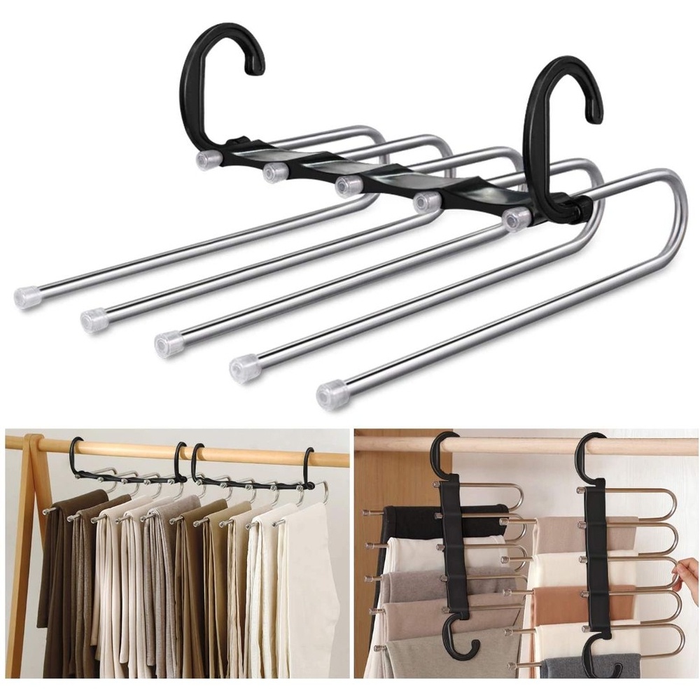 Cabide De Calça em Inox Para 5 Peças Multi função Dobrável | Shopee Brasil
