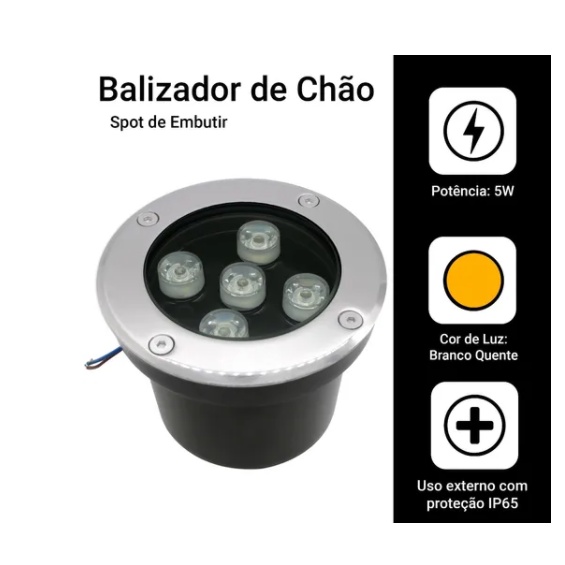 Balizador Spot Led Embutir Chão Piso Jardim 5w Luminária Bivolt Blindado